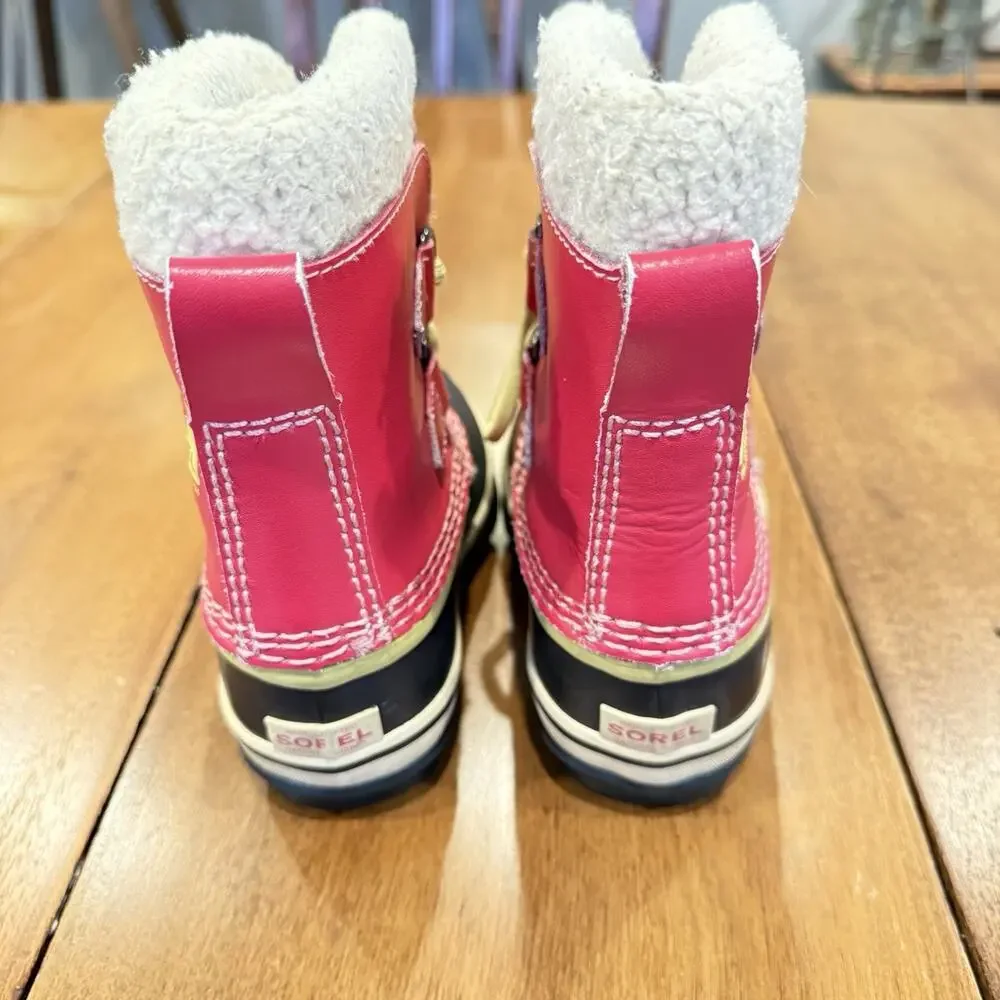 Sorel Yoot Pac Girls 9 Winter Snow Duck Boot‎ Leather Pink Waterproof Sherpa